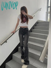 Lunivop Woman Casual Jeans Tight Bodycon Denim Low Waist Pants Straight Leg Gradient Color Tie-Dyed